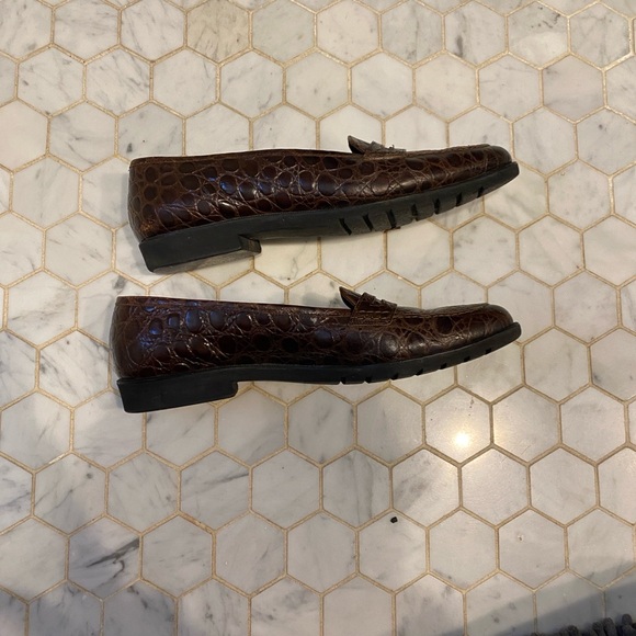 Salvatore Ferragamo Dark Brown Croc-Embossed Loafers - Picture 6 of 10